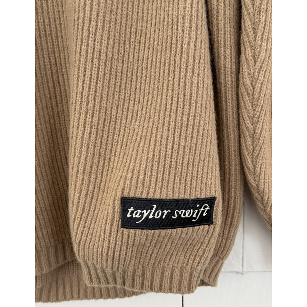 Taylor Swift Folklore Album Chenille Patch Crewneck Sweater Official Merch Beige - Picture 4 of 6